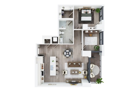 Floor plan for 1 bed, 1 bath, 961 sqft